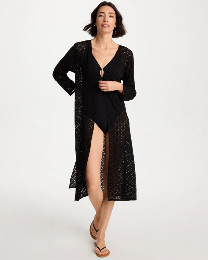 Chicos Long Knit Swim Cover-Up - BLACK