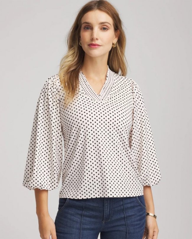 Chicos Bubble-Sleeve Smocked Top - ENGLISH CREAM