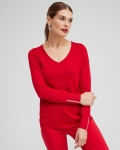 Chicos Caviar Trim V-Neck Pullover Sweater - WILD POPPY Chicos Caviar Trim V-Neck Pullover Sweater - WILD POPPY