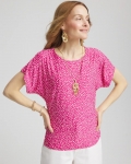 Chicos Touch of Cool™ Cheetah Ruched Banded Hem Top - CRUSHED BERRIES Chicos Touch of Cool™ Cheetah Ruched Banded Hem Top - CRUSHED BERRIES