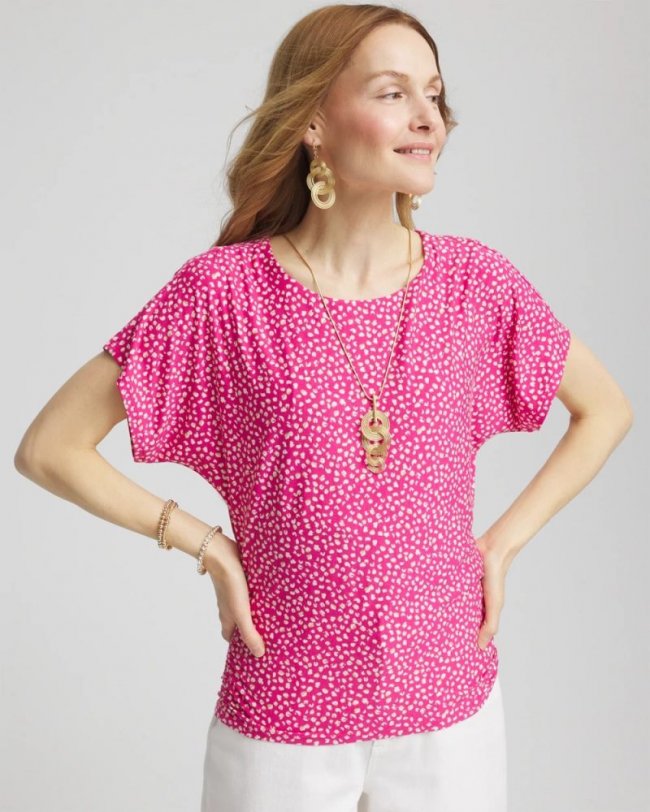 Chicos Touch of Cool™ Cheetah Ruched Banded Hem Top - CRUSHED BERRIES