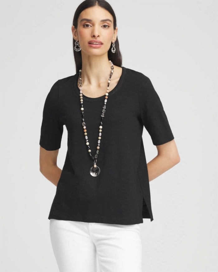 Chicos Slub Elbow-Sleeve Tee - BLACK