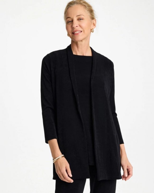 Chicos Travelers™ Classic Long Knit Jacket - TRAVELERS BLACK