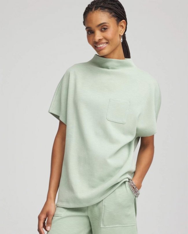 Chicos Zenergy® Beach Slub Funnel Neck Pullover Top - MOROCCAN MINT