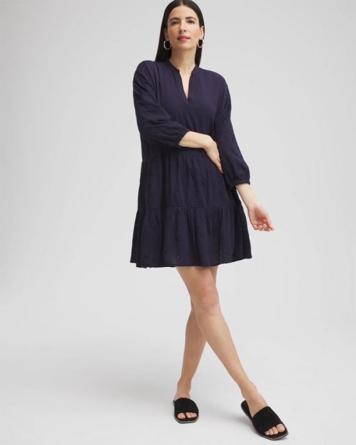 Chicos Embroidered Eyelet Coverup - CLASSIC NAVY