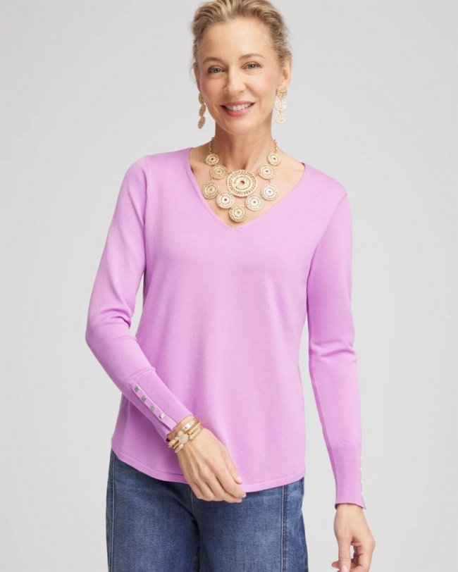 Chicos Long Sleeve V-Neck Pullover Sweater - LAVENDER SKIES Chicos Long Sleeve V-Neck Pullover Sweater - LAVENDER SKIES