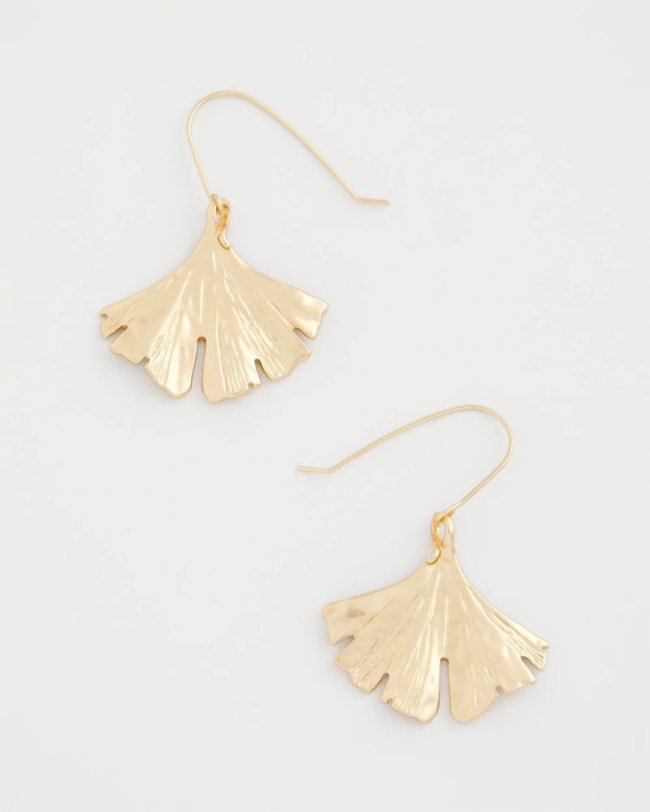 Chicos Ginkgo Leaf Fishwire Earrings - GOLD