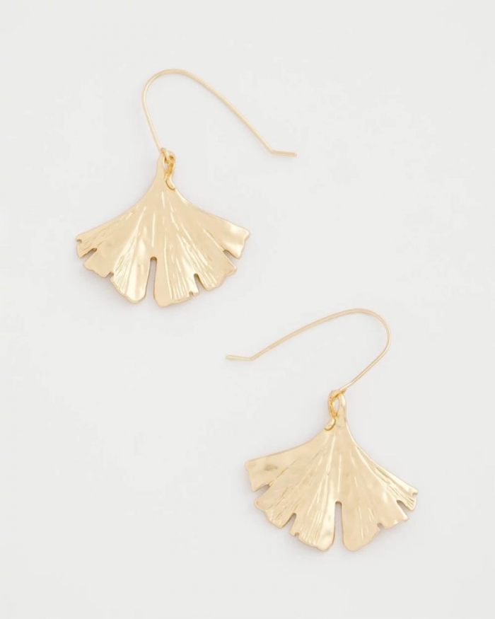 Chicos Ginkgo Leaf Fishwire Earrings - GOLD