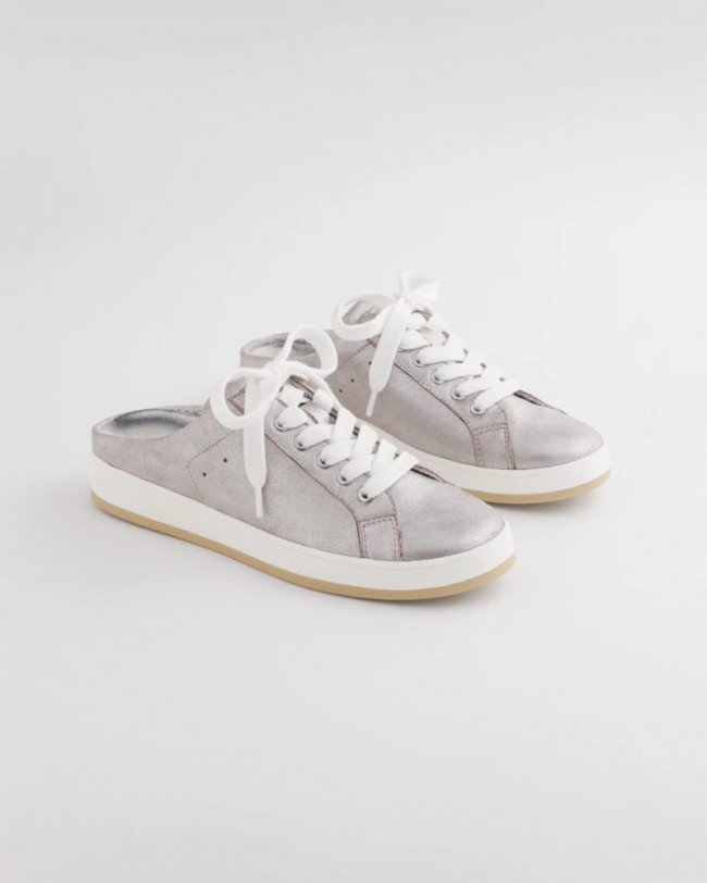 Chicos Metallic Snap Slip-On Sneakers - METALLIC SILVER