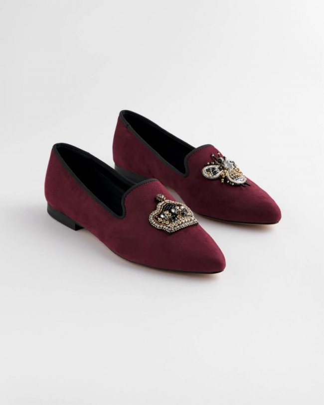 Chicos Grace Queen Bee Slip-On Loafers - BLACKENED BURGUNDY
