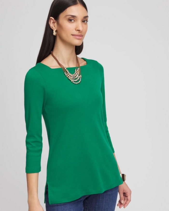 Chicos Pima Cotton Square-Neck Tunic - IVY LEAGUE