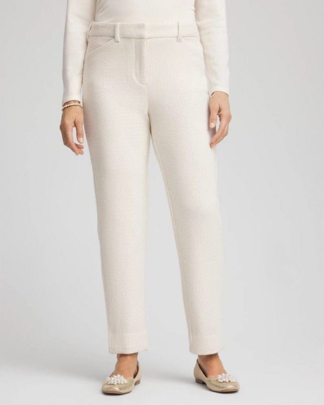 Chicos Matelassé Slim Tapered Ankle Pants - ENGLISH CREAM