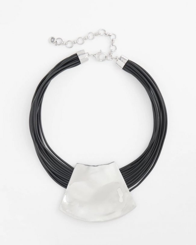 Chicos Pendant Bib Necklace - BLACK/SILVER