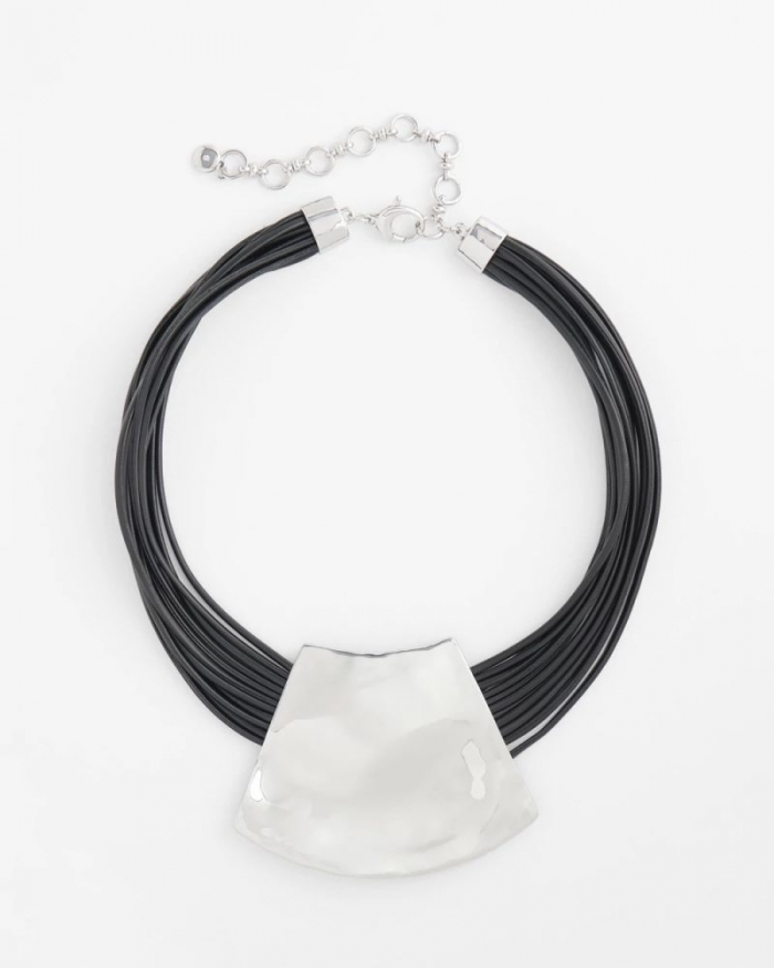 Chicos Pendant Bib Necklace - BLACK/SILVER