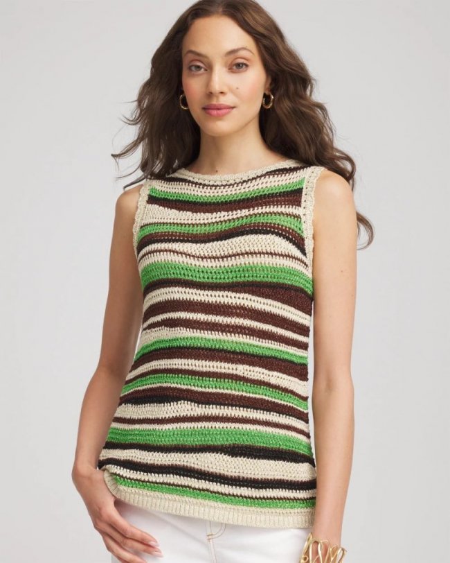Chicos Contemporary Striped Sweater Tank - SALTED LIME