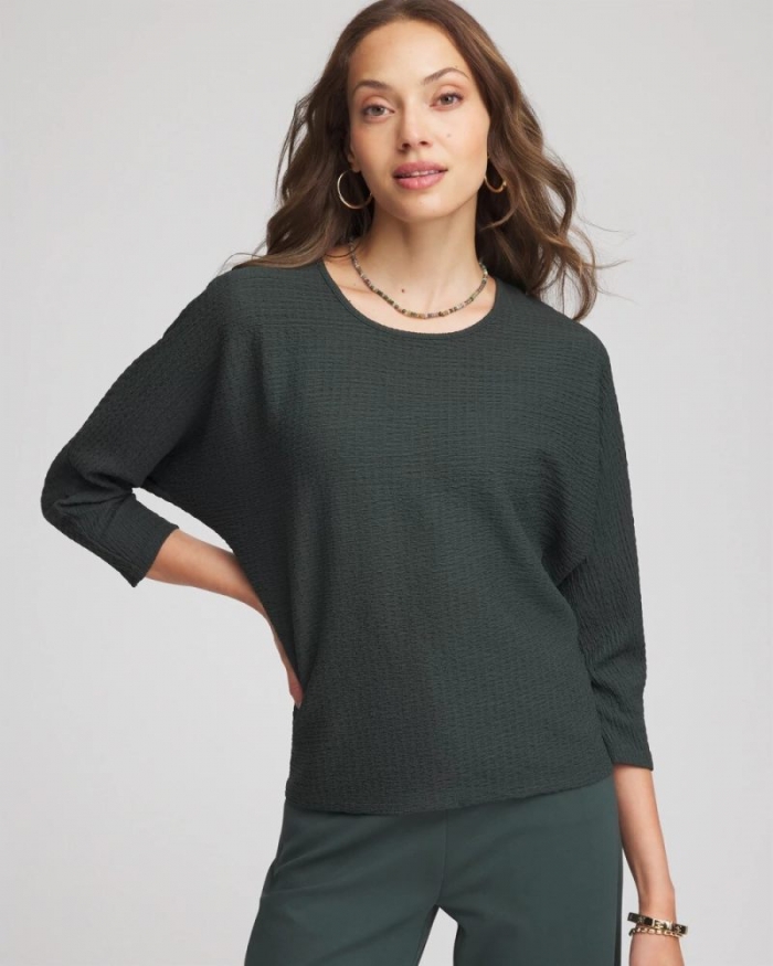 Chicos Textured Tapered-Hem Top - DARKEST SPRUCE