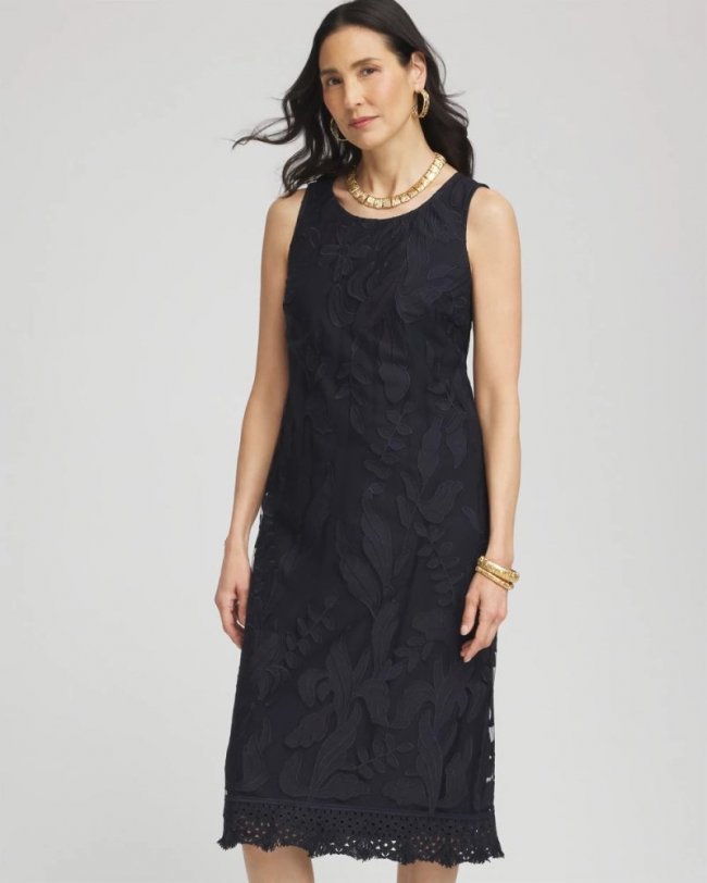 Chicos Travelers™ Mesh Appliqué Midi Dress - TRAVELERS INDIA INK