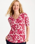 Chicos Printed Cotton Slub V-Neck Tee - CHERRY LUSH Chicos Printed Cotton Slub V-Neck Tee - CHERRY LUSH