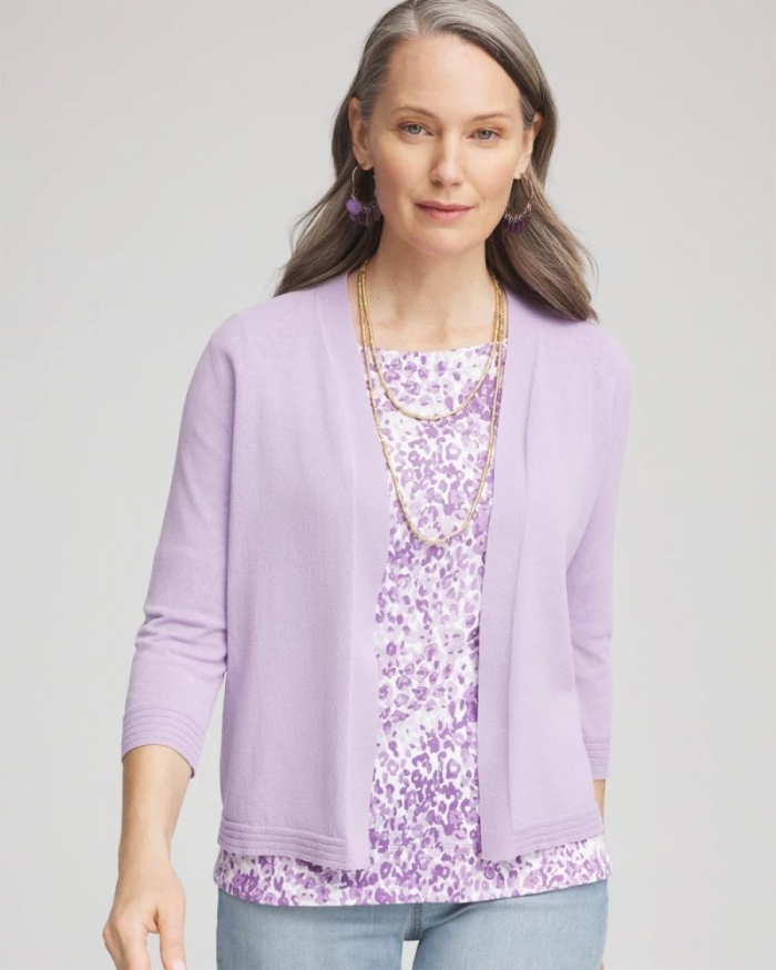 Chicos Summer Romance Short Cardigan - GENTLE LAVENDER