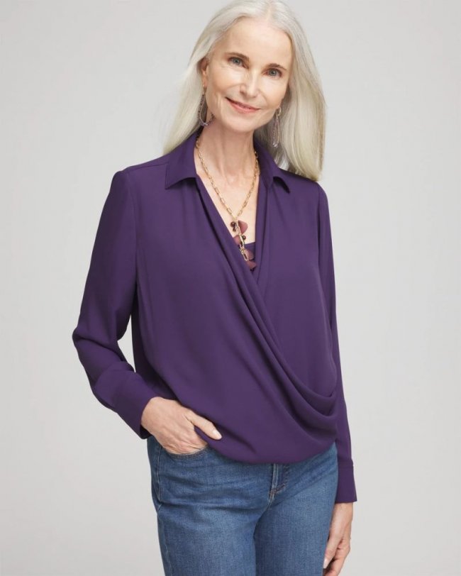 Chicos Surplice Bubble Hem Shirt - MIDNIGHT VIOLET