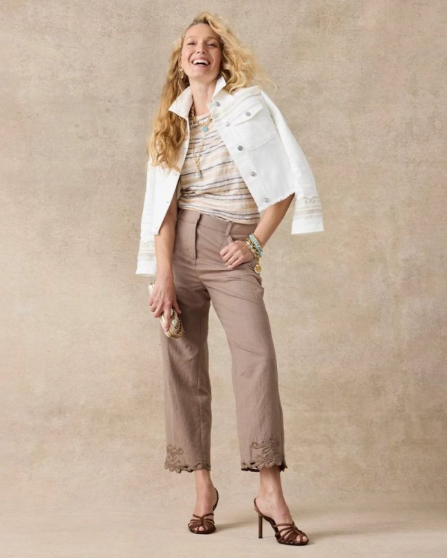 Chicos Linen Fly Front Pants - TOPAZ SMOKE
