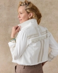 Chicos Embroidered Cropped Denim Trucker Jacket - ALABASTER
