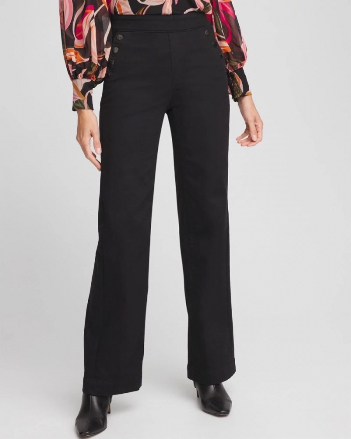 Chicos Pull-On Wide Leg Ankle Jeans - BLACK