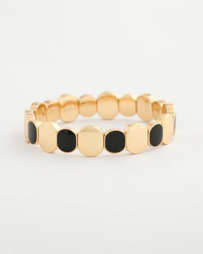 Chicos Black Goldtone Glam Stretch Bracelet - BLACK