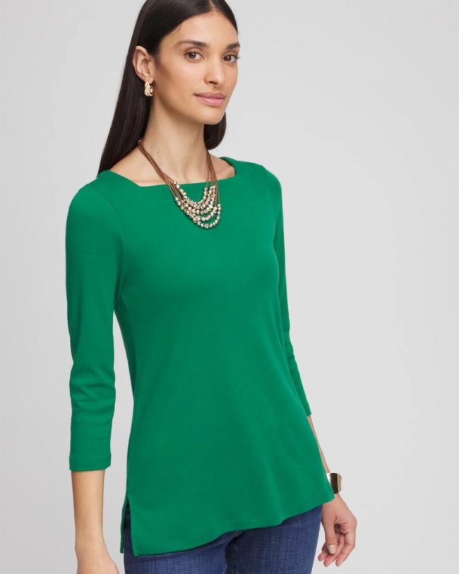 Chicos Pima Cotton Square-Neck Tunic - IVY LEAGUE