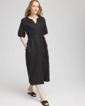 Chicos Linen Midi Shirtdress - BLACK