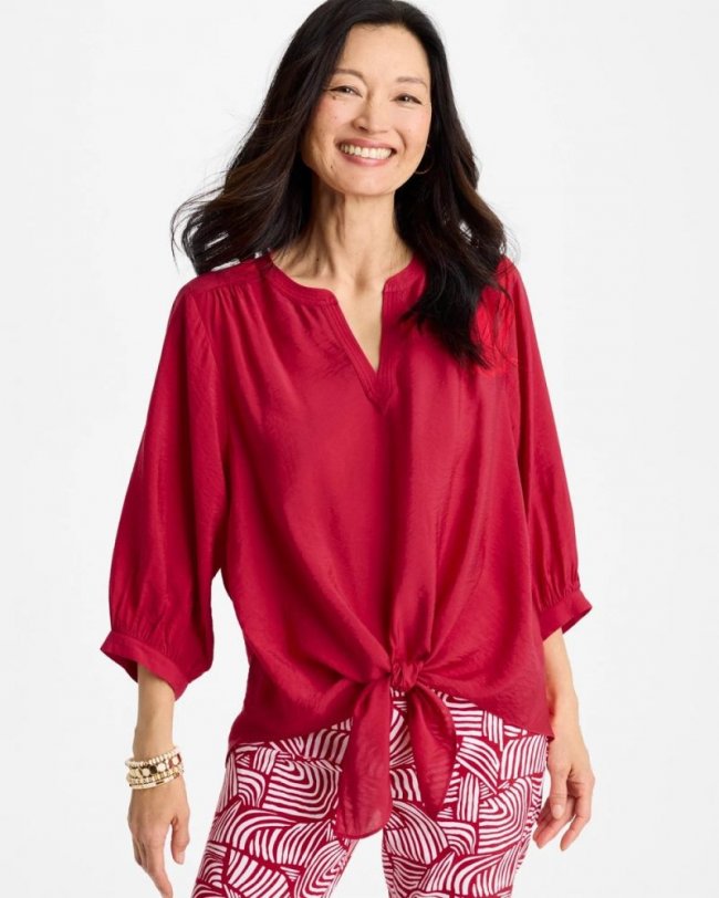 Chicos Tie-Front Top - CHERRY LUSH