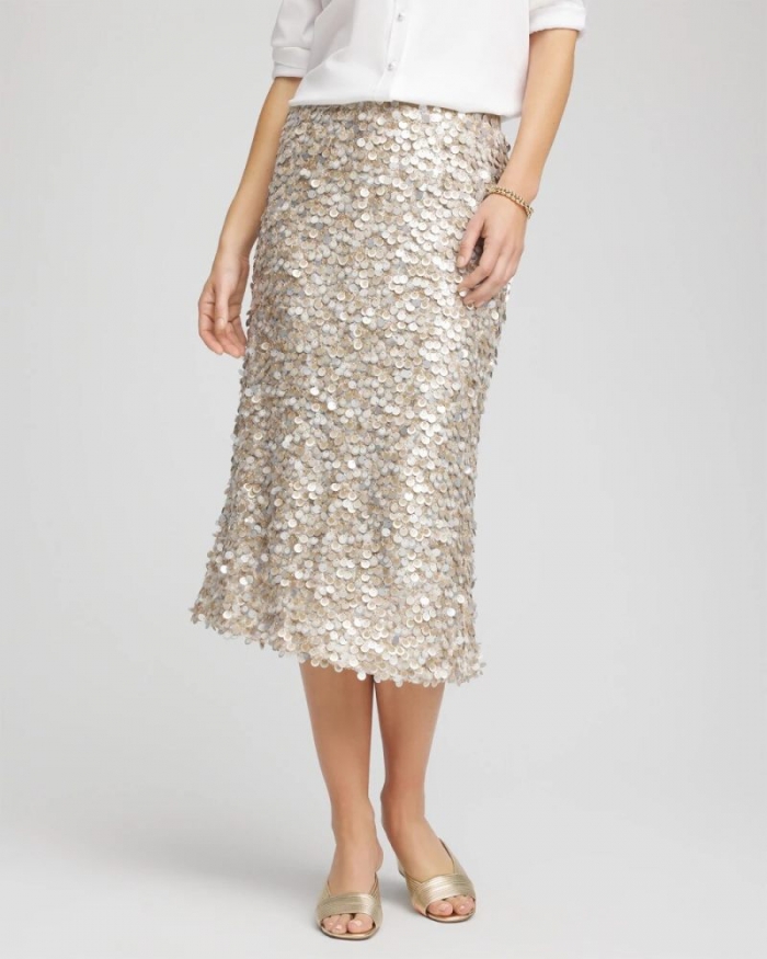 Chicos Sequins Party Pencil Skirt - CHAMPAGNE FIZZ