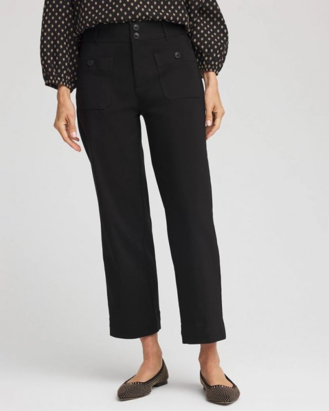 Chicos Emme Four Pocket Straight Cropped Pants - BLACK