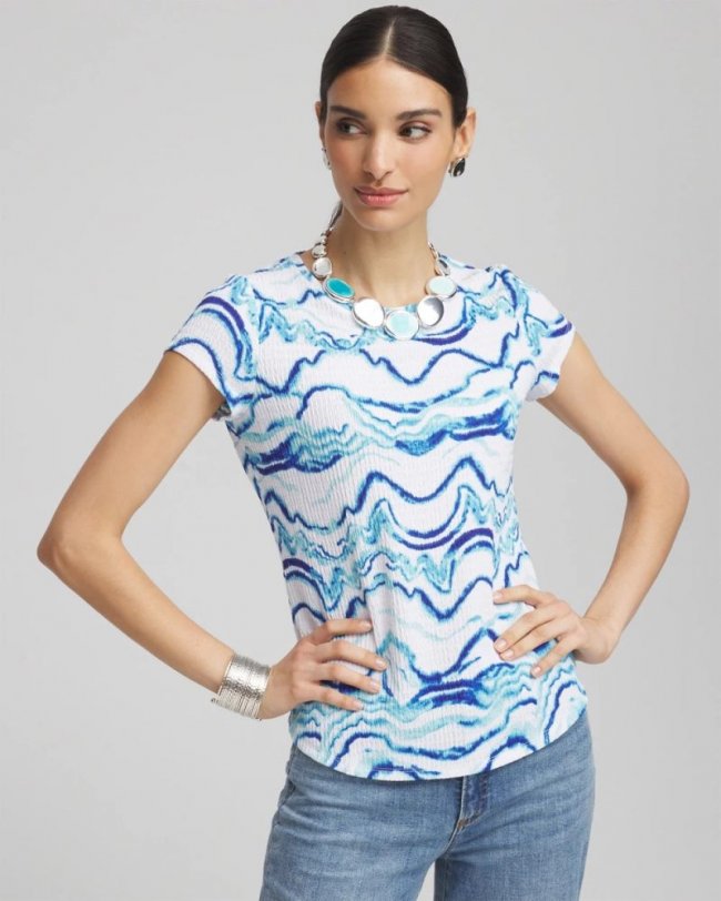 Chicos Ocean Waves Cap Sleeve Dolman Tee - ALABASTER