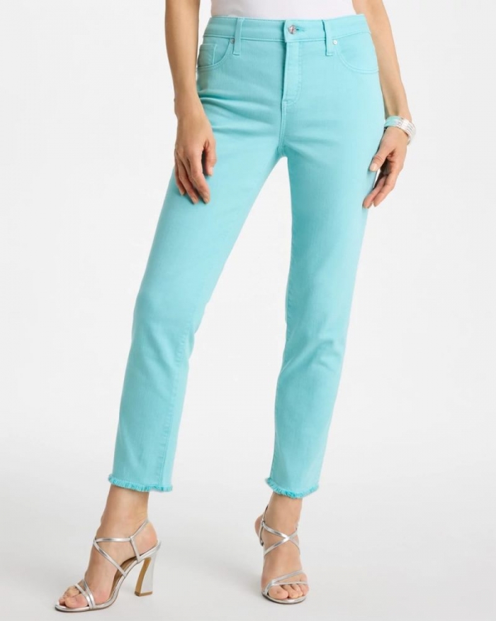 Chicos Girlfriend Slim Frayed Crop Jeans - BONDI BLUE