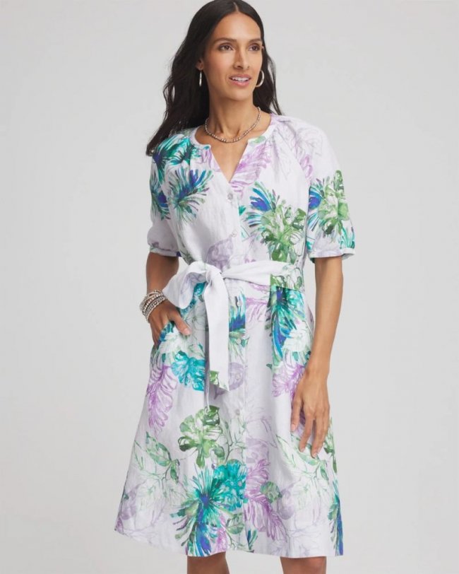 Chicos Floral Linen Shirtdress - VIOLET