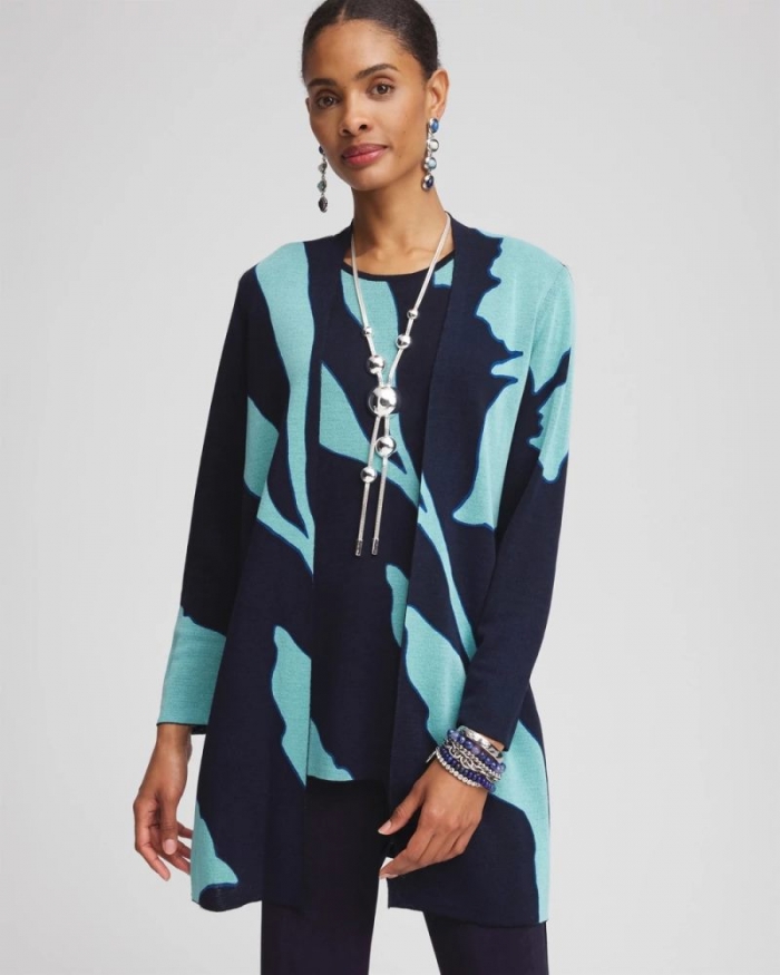 Chicos Travelers™ Collection Petal-Print Cardigan - TRAVELERS INDIA INK