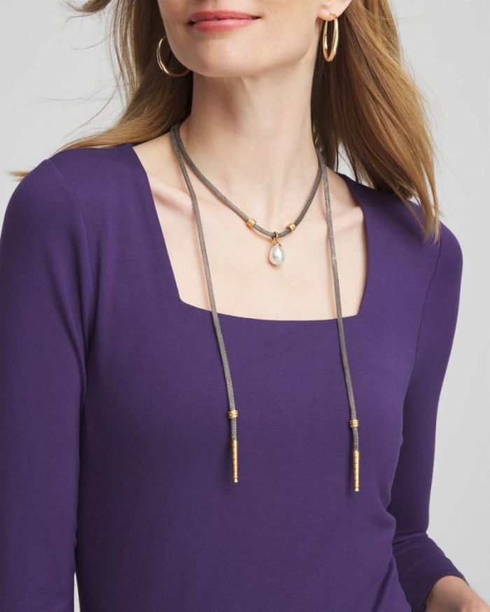 Chicos Silver Lariat Adjustable Necklace - SILVER