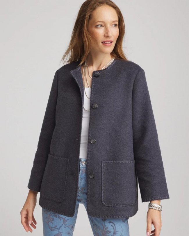 Chicos Wool Scarf Jacket - DARK DENIM HEATHER Chicos Wool Scarf Jacket - DARK DENIM HEATHER