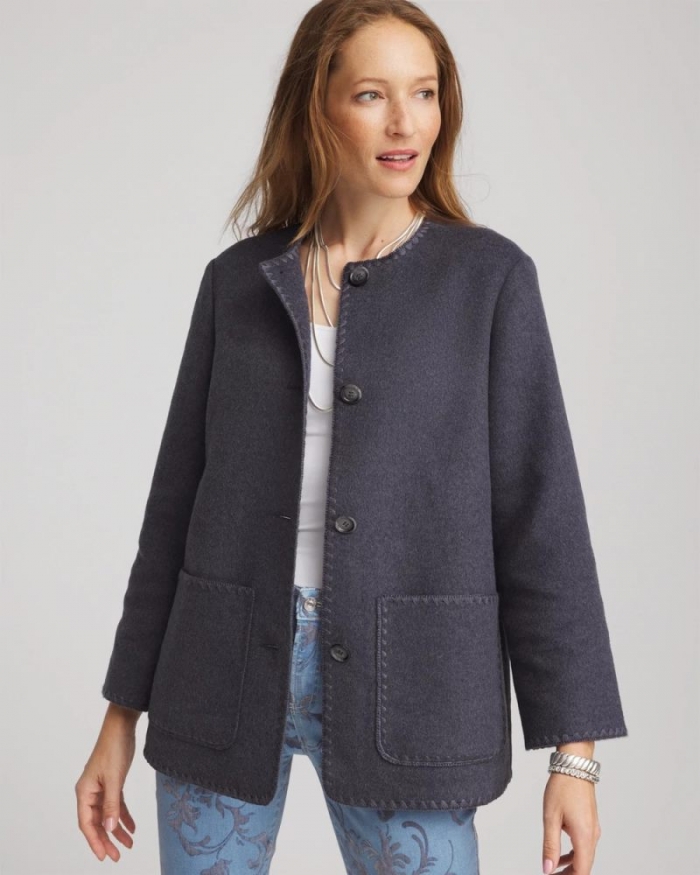 Chicos Wool Scarf Jacket - DARK DENIM HEATHER