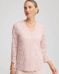 Chicos Lace Scallop-Hem Knit Tee - ROSE SMOKE
