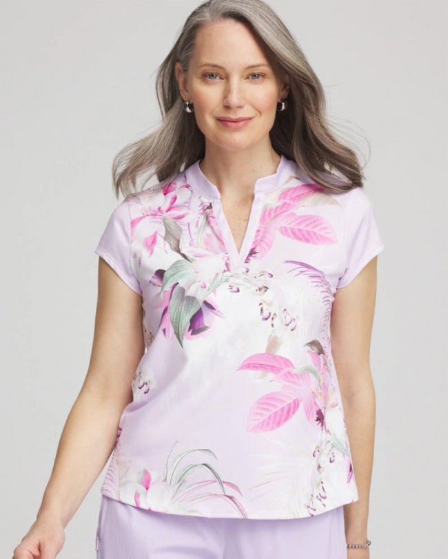 Chicos Zenergy® UPF Floral Polo - VIOLET AURA