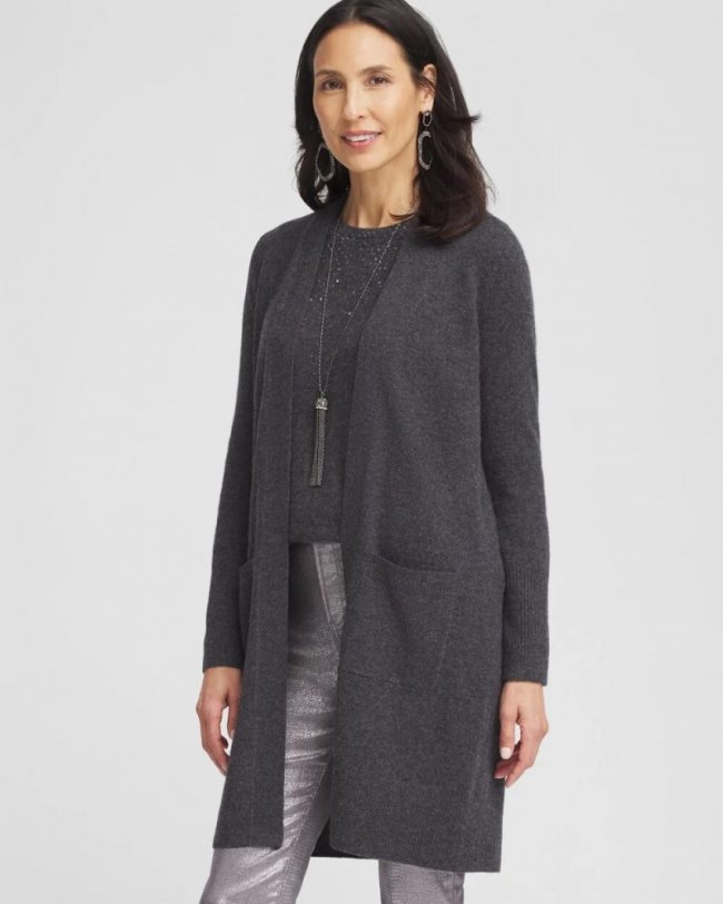 Chicos Cashmere Duster Cardigan - DARK GRAY Chicos Cashmere Duster Cardigan - DARK GRAY