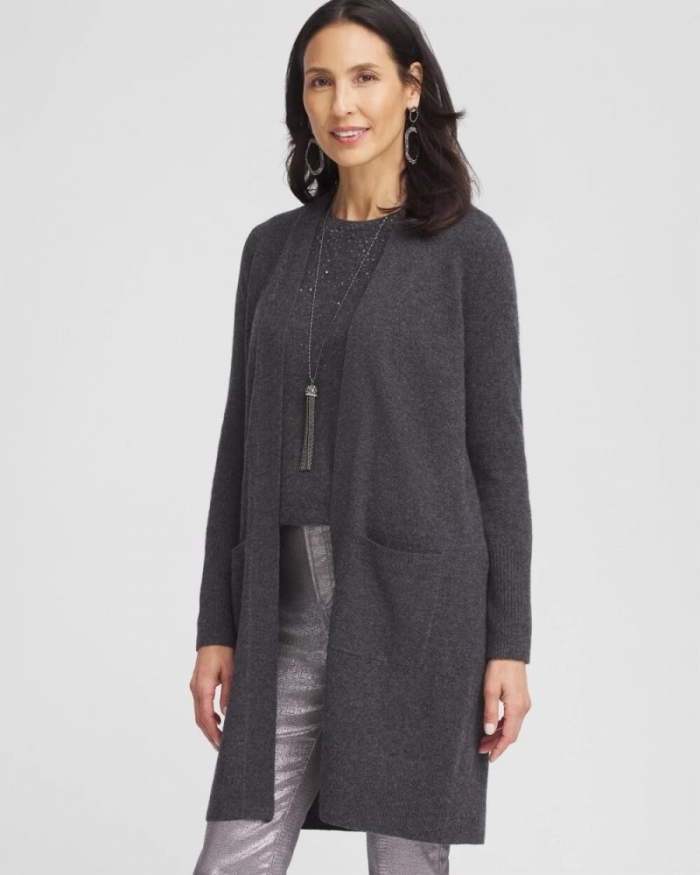 Chicos Cashmere Duster Cardigan - DARK GRAY