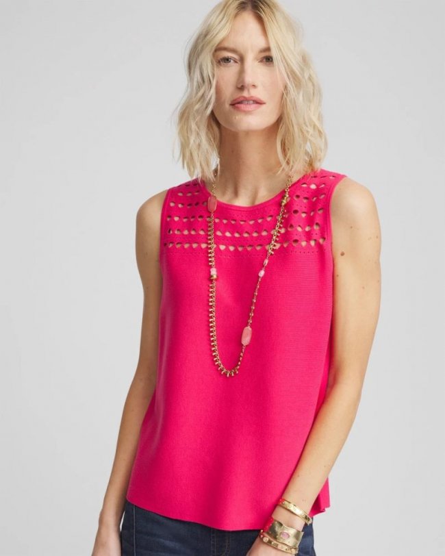 Chicos Cutout Sweater Tank - DRIED ROSES