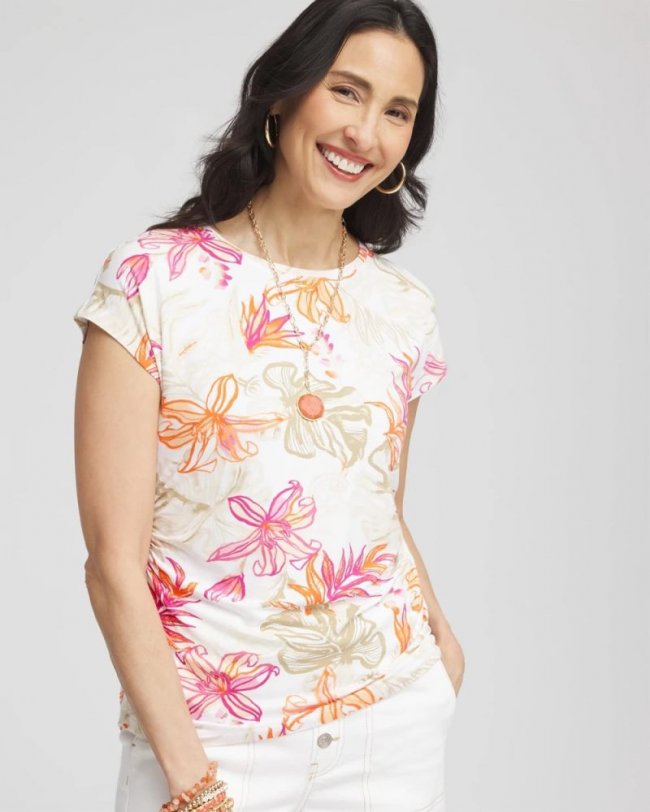 Chicos Touch of Cool™ Tropical Floral Dolman Tee - ALABASTER