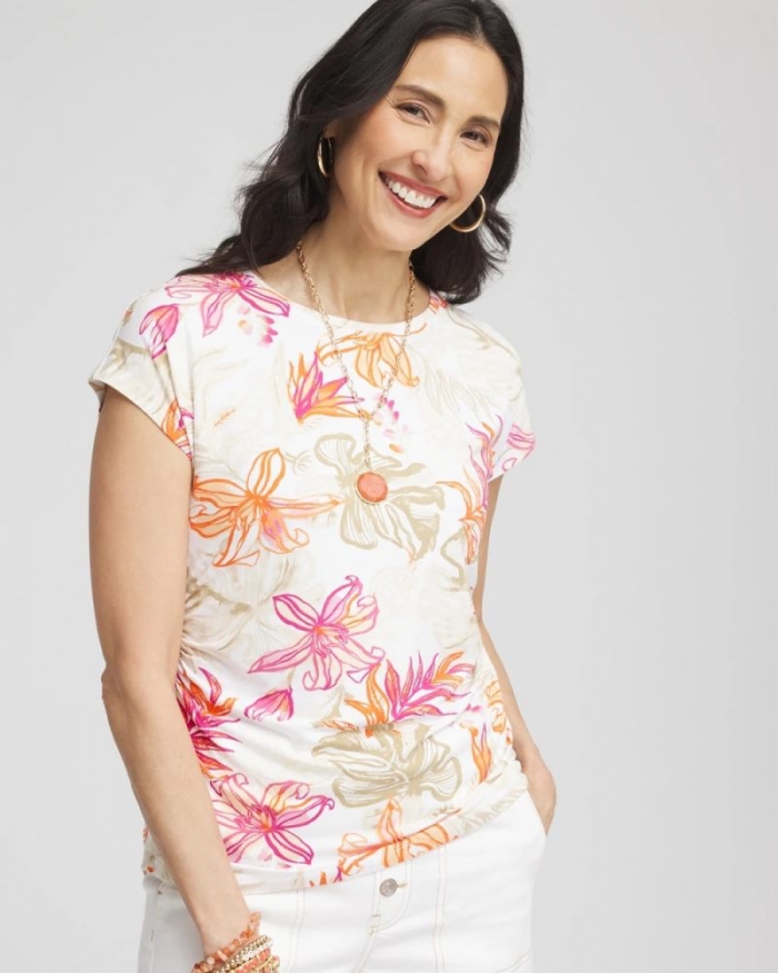 Chicos Touch of Cool™ Tropical Floral Dolman Tee - ALABASTER