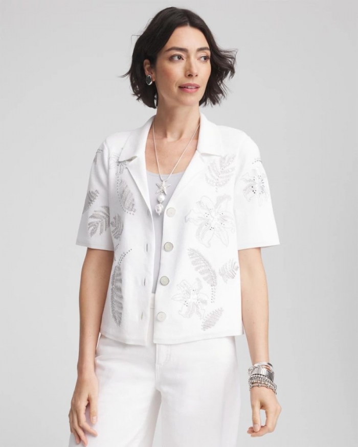 Chicos Milano Embroidered Sweater - ALABASTER