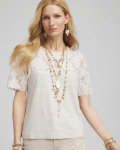 Chicos Embroidered Lace Linen Tee - RIVER ROCK Chicos Embroidered Lace Linen Tee - RIVER ROCK