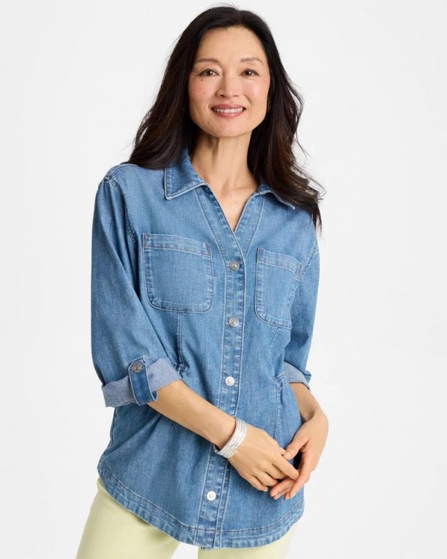 Chicos Denim Cinch Waist Jacket - BURANO INDIGO Chicos Denim Cinch Waist Jacket - BURANO INDIGO